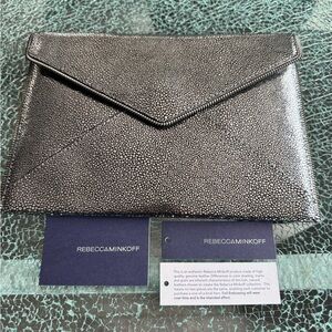 Rebecca Minkoff Black Shagreen-Effect Envelope Clutch